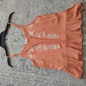 Love On A Hanger Top Orange Adjustable Straps Size M Embroidered